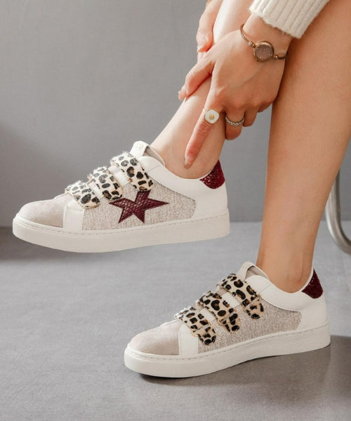 Baskets bohème, baskets léopard, baskets femme scratch, baskets étoile bordeaux, baskets tendance 2025, baskets confort femme, Hip’Boh chaussures