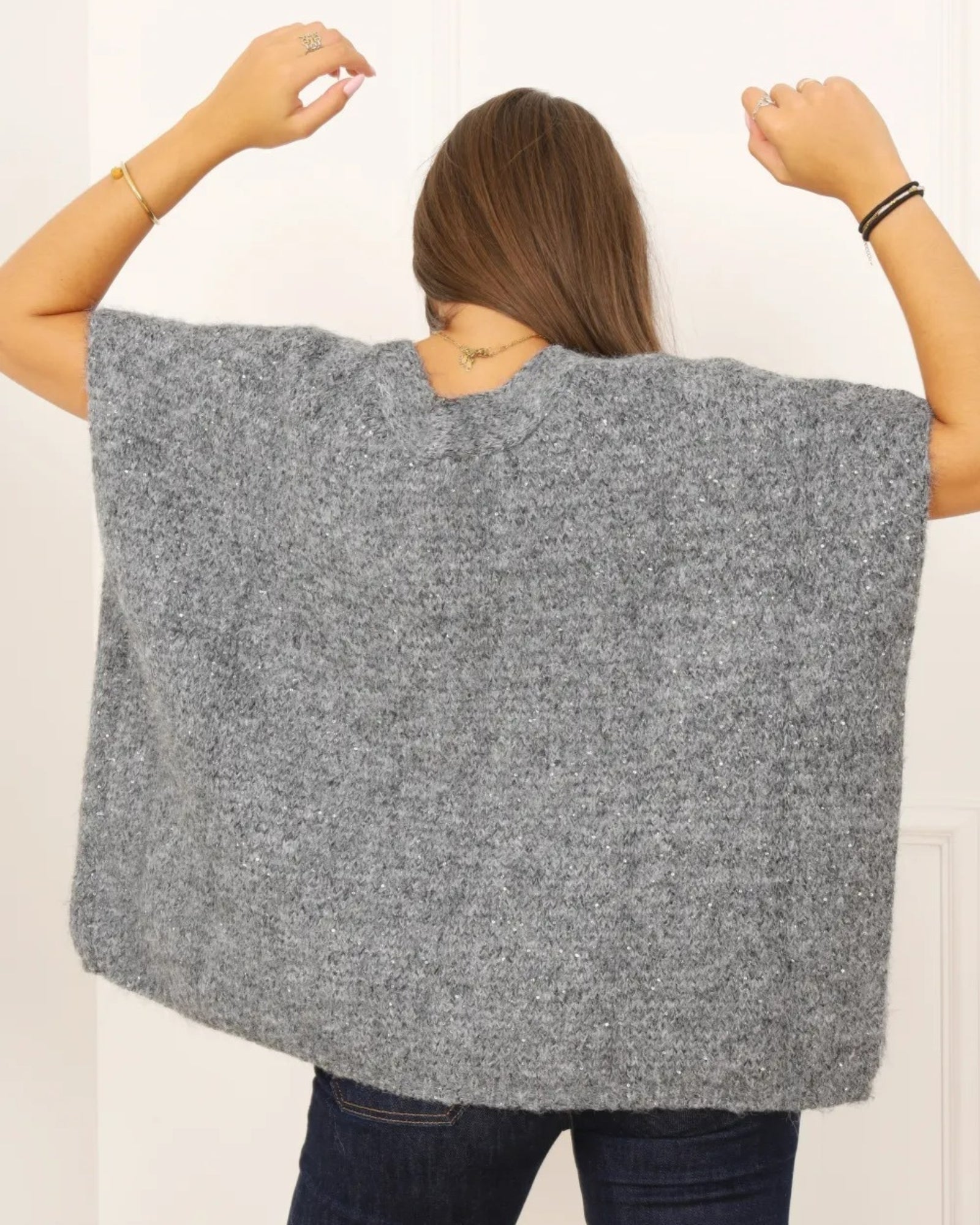 Gilet oversize Lola Flower avec maxi boutons gris