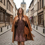 robe bohème chic, robe brodée femme, robe fluide automne, robe chocolat, robe bohème courte, robe bohème avec manches, robe hipboh, style bohème féminin