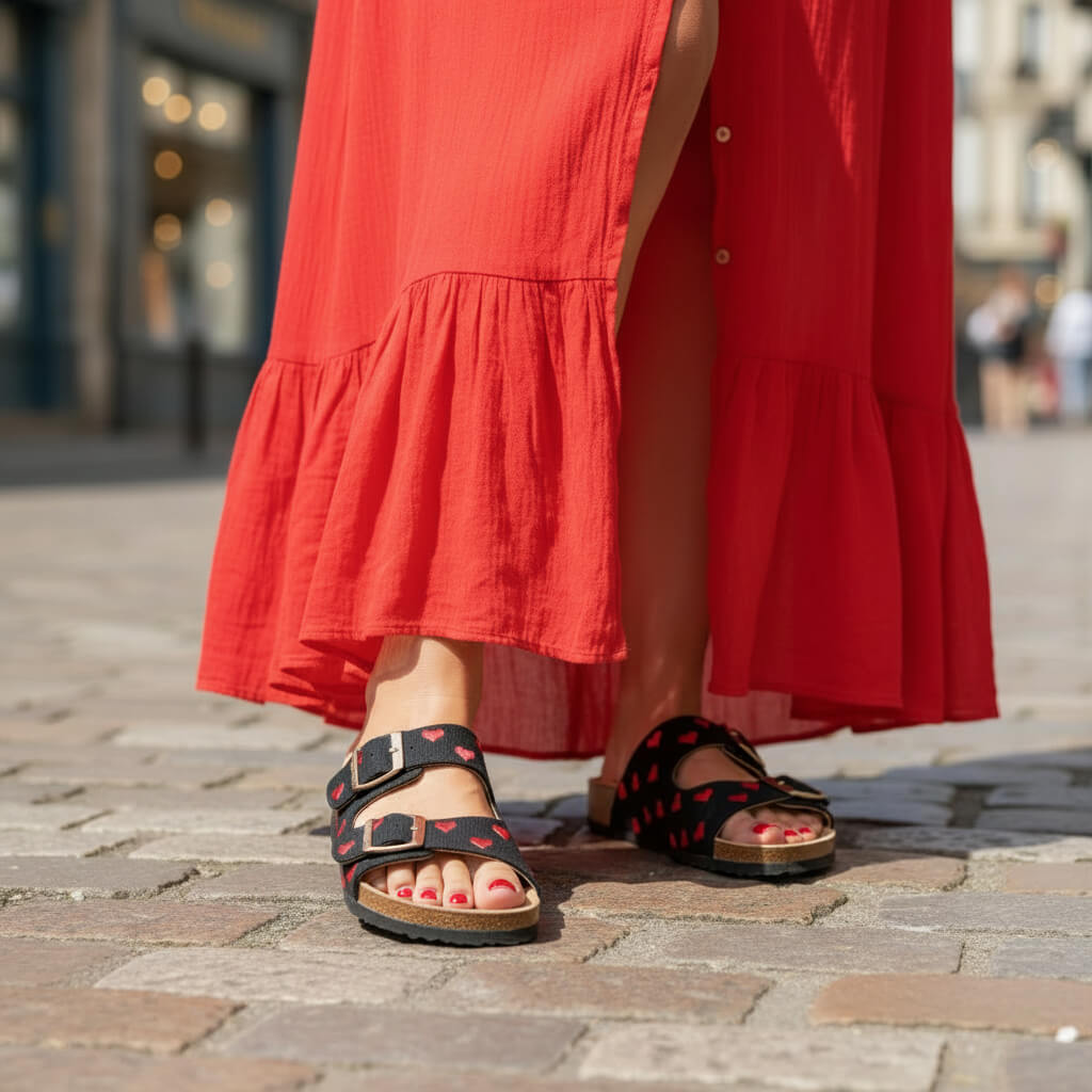 Nus Pieds Love motifs cœurs