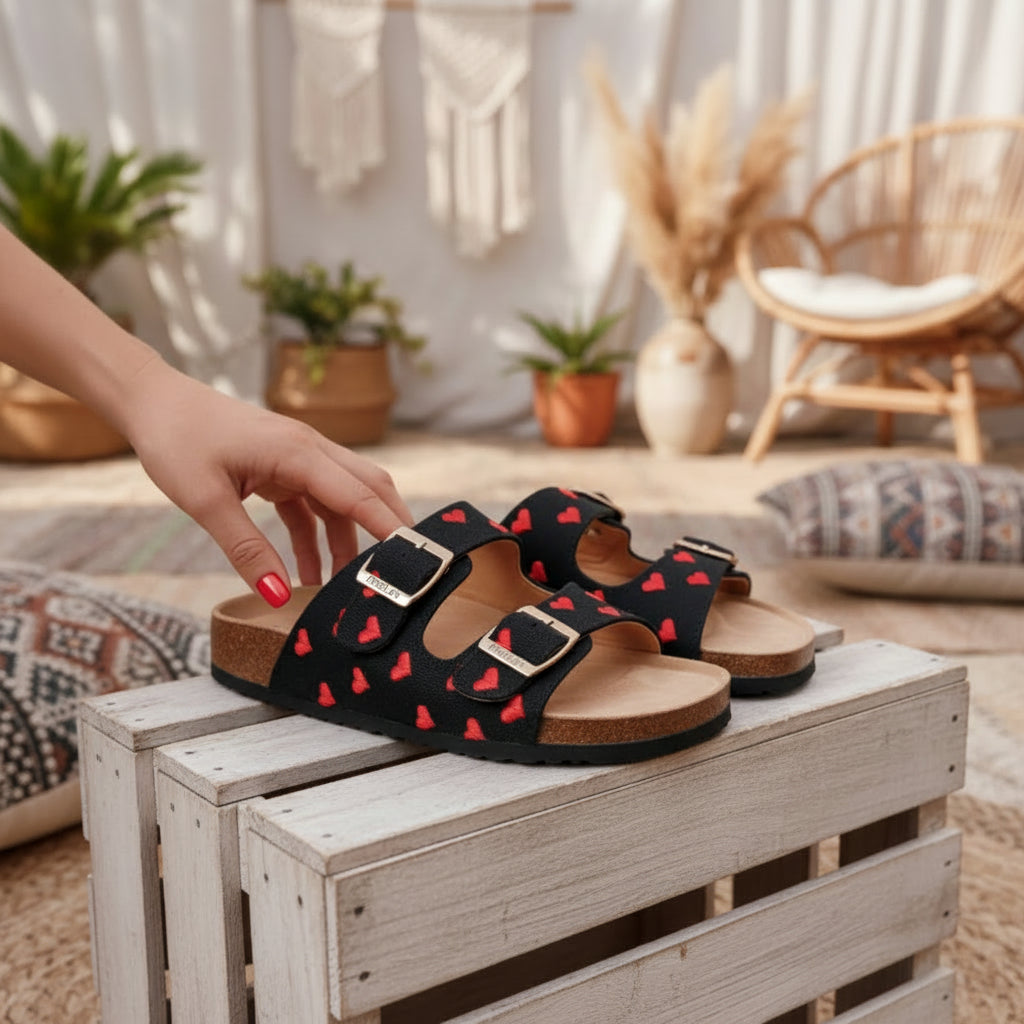 Nus Pieds Love motifs cœurs