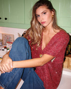 Gilet oversize Lola Flower avec maxi boutons Bordeaux