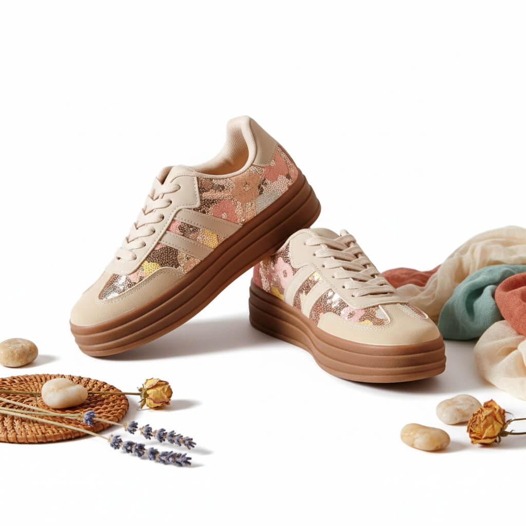 baskets bohèmes femme, sneakers bohème chic, baskets pailletées femme, baskets tendance femme, baskets semelle épaisse, chaussures bohèmes Hip’Boh