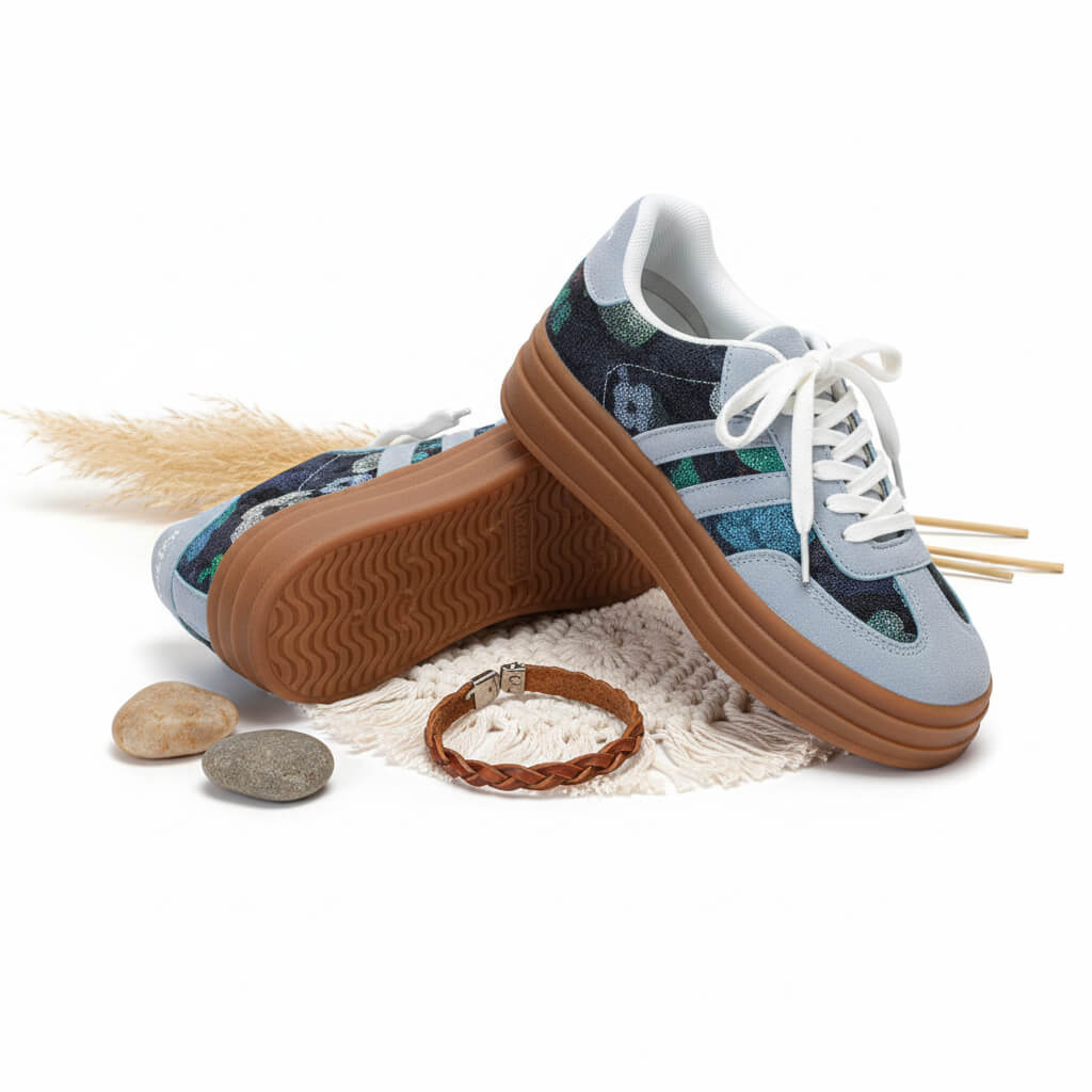 baskets bohèmes femme, sneakers bohème chic, baskets pailletées femme, baskets tendance femme, baskets semelle épaisse, chaussures bohèmes Hip’Boh