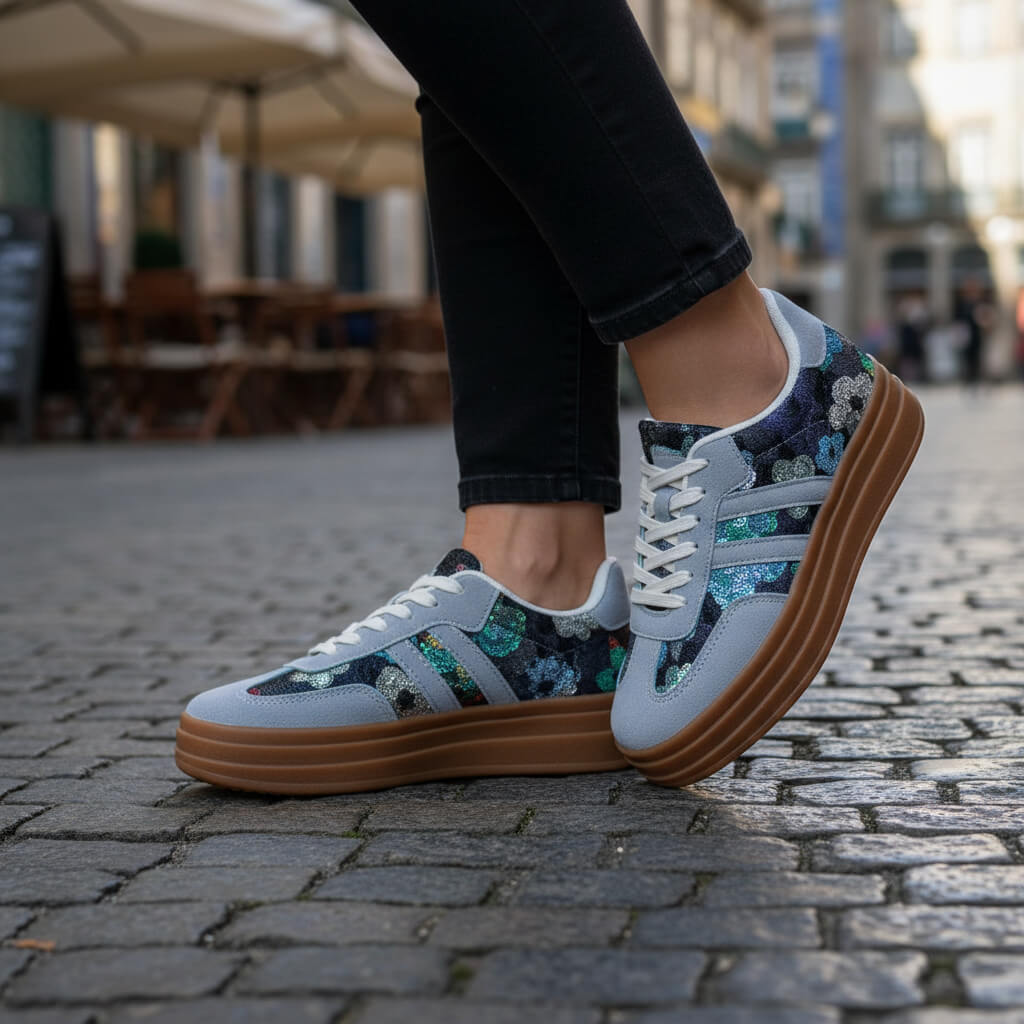 Basket Almeya à Plateforme Bleu