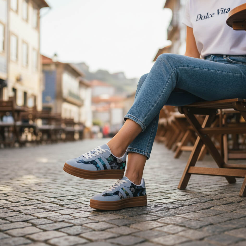 Basket Almeya à Plateforme Bleu