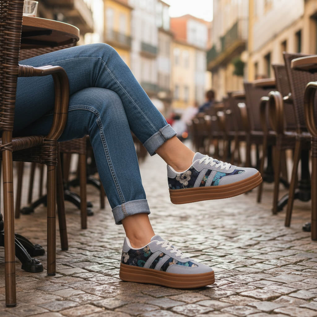 Basket Almeya à Plateforme Bleu