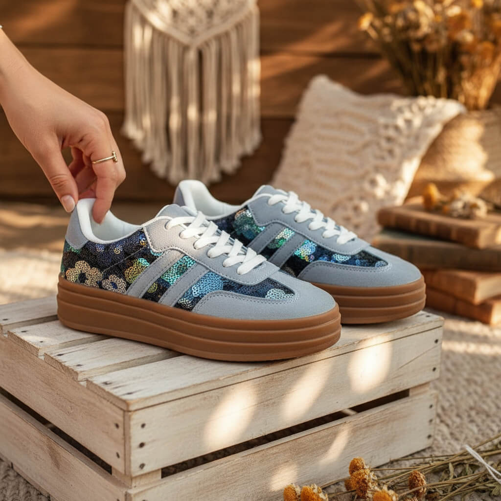 Basket Almeya à Plateforme Bleu