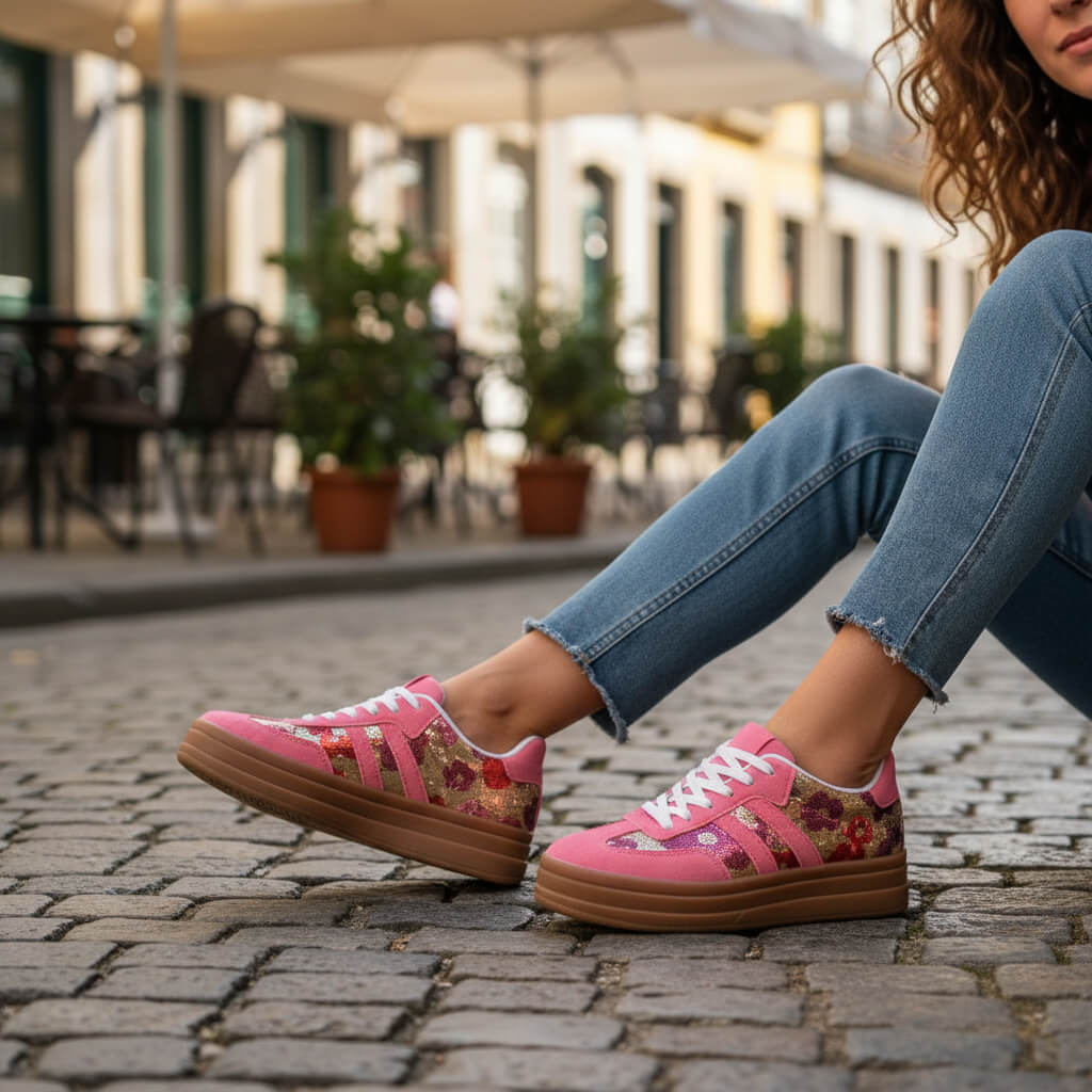 Basket Almeya à Plateforme Rose