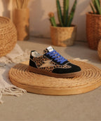 baskets femme léopard, sneakers léopard, baskets tendance femme, baskets bleues femme, baskets confortables femme, baskets urbaines chic, baskets bohème rock, chaussures léopard femme