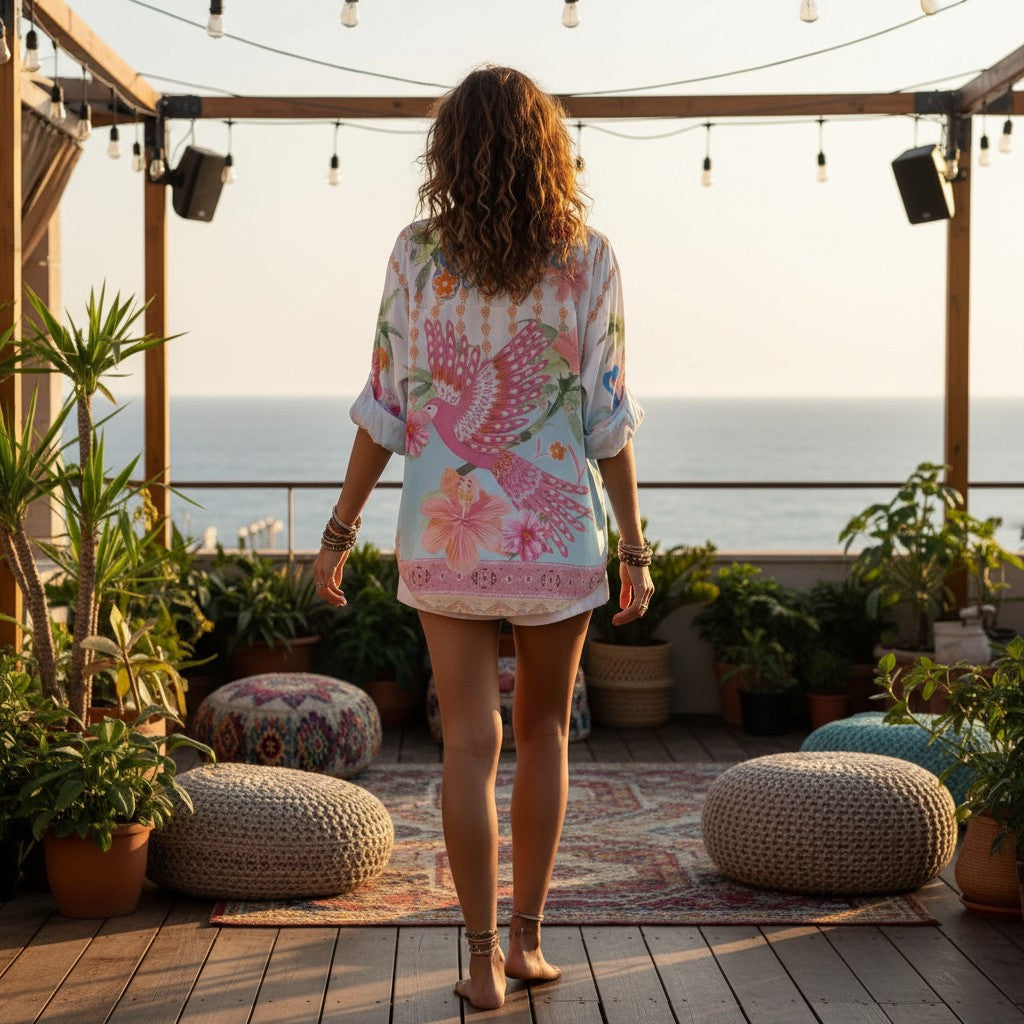 Chemise oversize Pink Bird