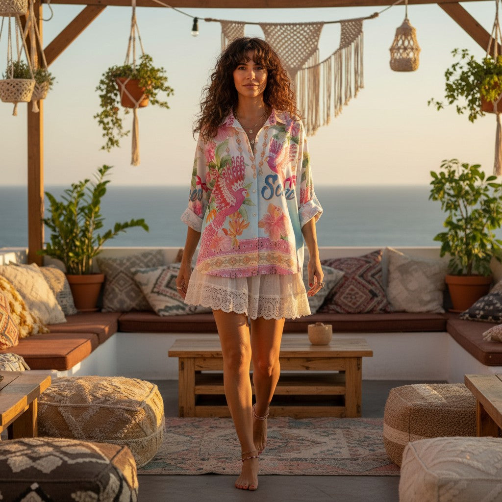 Chemise oversize Pink Bird