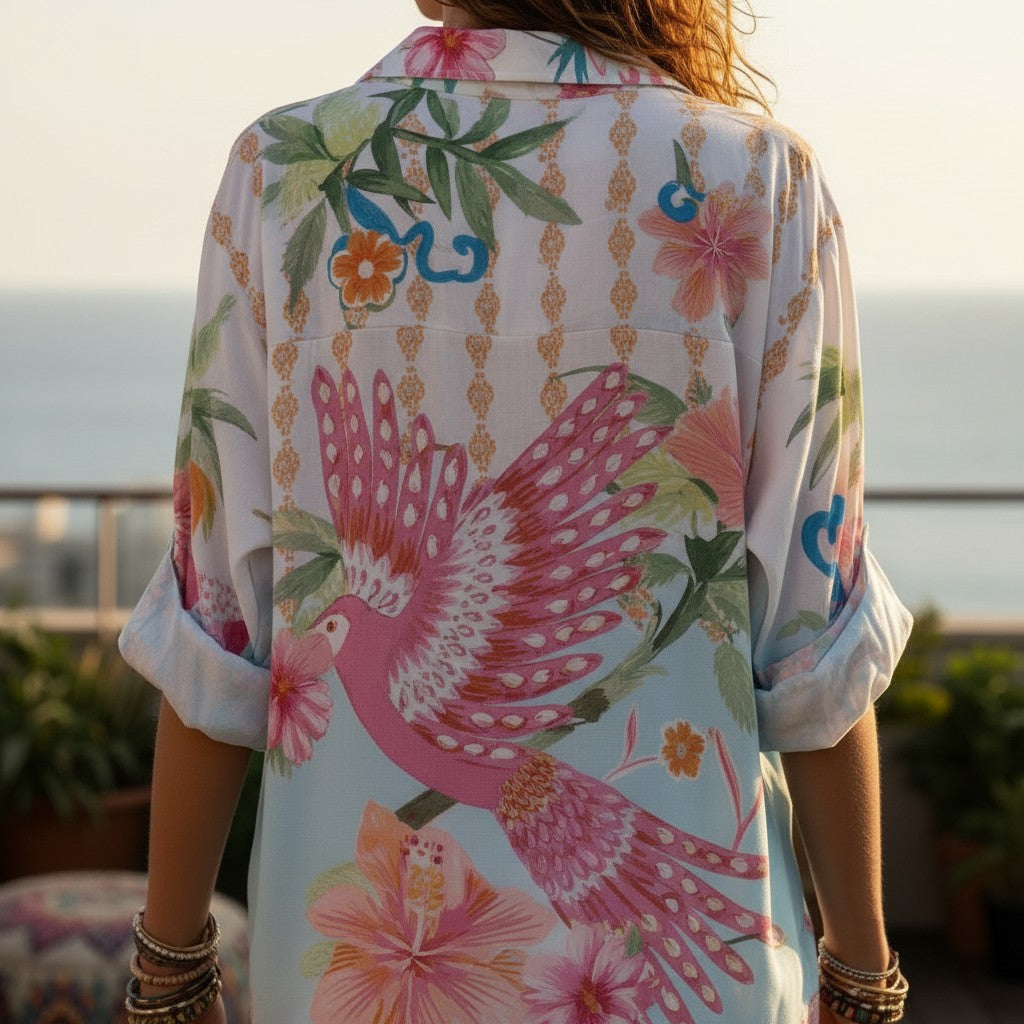 Chemise oversize Pink Bird