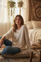 pull bohème femme, pull maille douce, pull cœur brodé, pull oversize femme, pull automne hiver, pull cocooning, pull brun femme, mode bohème chic, Hip’Boh