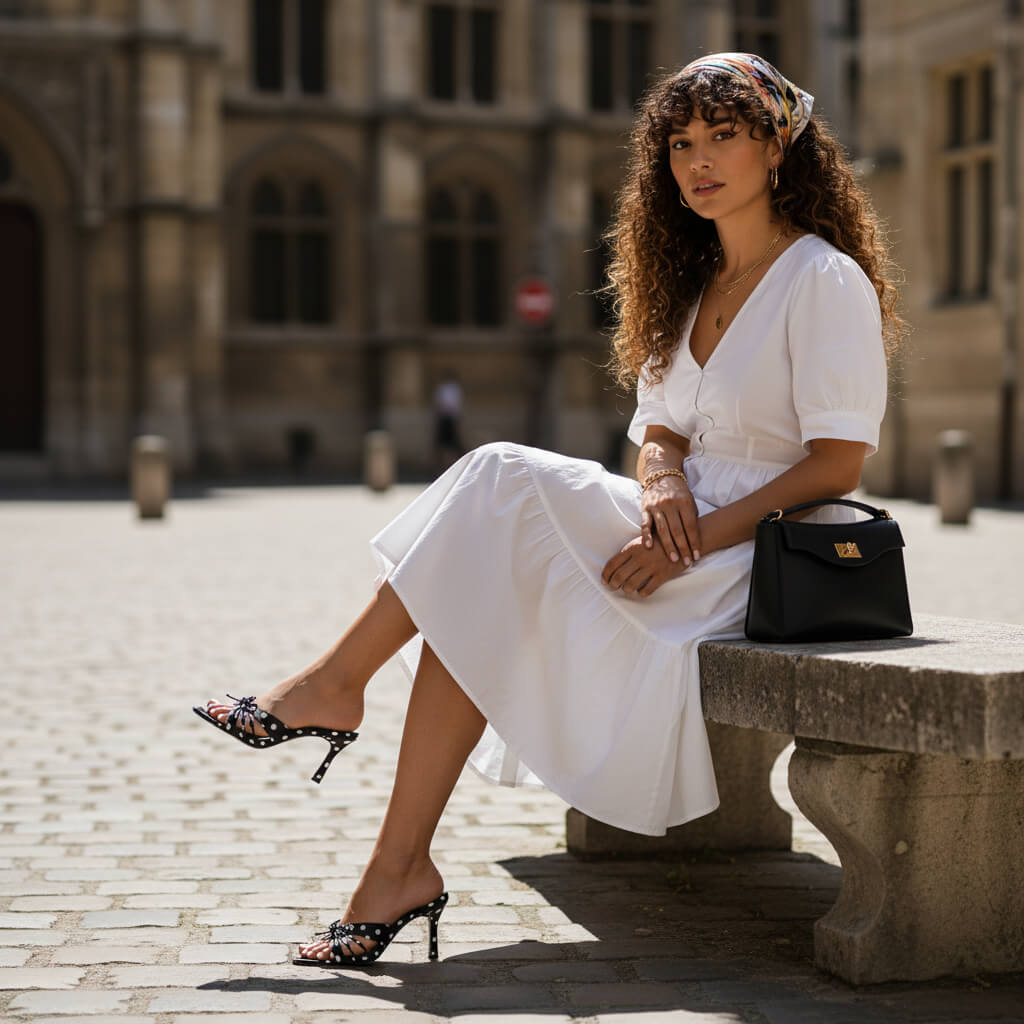 mules à talon femme, chaussures bohème chic, mules féminines, chaussures été femme, chaussures Hip’Boh, mules élégantes, chaussures à pois femme