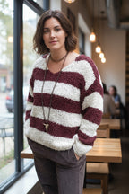 pull femme, pull rayé bohème, pull doux hiver, pull oversize femme, pull cocooning, pull bordeaux femme, pull marron, mode bohème chic, HipBoh, pull tricoté femme