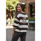 pull femme, pull rayé bohème, pull doux hiver, pull oversize femme, pull cocooning, pull bordeaux femme, pull marron, mode bohème chic, HipBoh, pull tricoté femme