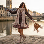 robe bohème chic, robe brodée femme, robe fluide automne, robe chocolat, robe bohème courte, robe bohème avec manches, robe hipboh, style bohème féminin