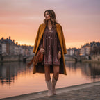 robe bohème chic, robe brodée femme, robe fluide automne, robe chocolat, robe bohème courte, robe bohème avec manches, robe hipboh, style bohème féminin