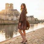 robe bohème chic, robe brodée femme, robe fluide automne, robe chocolat, robe bohème courte, robe bohème avec manches, robe hipboh, style bohème féminin