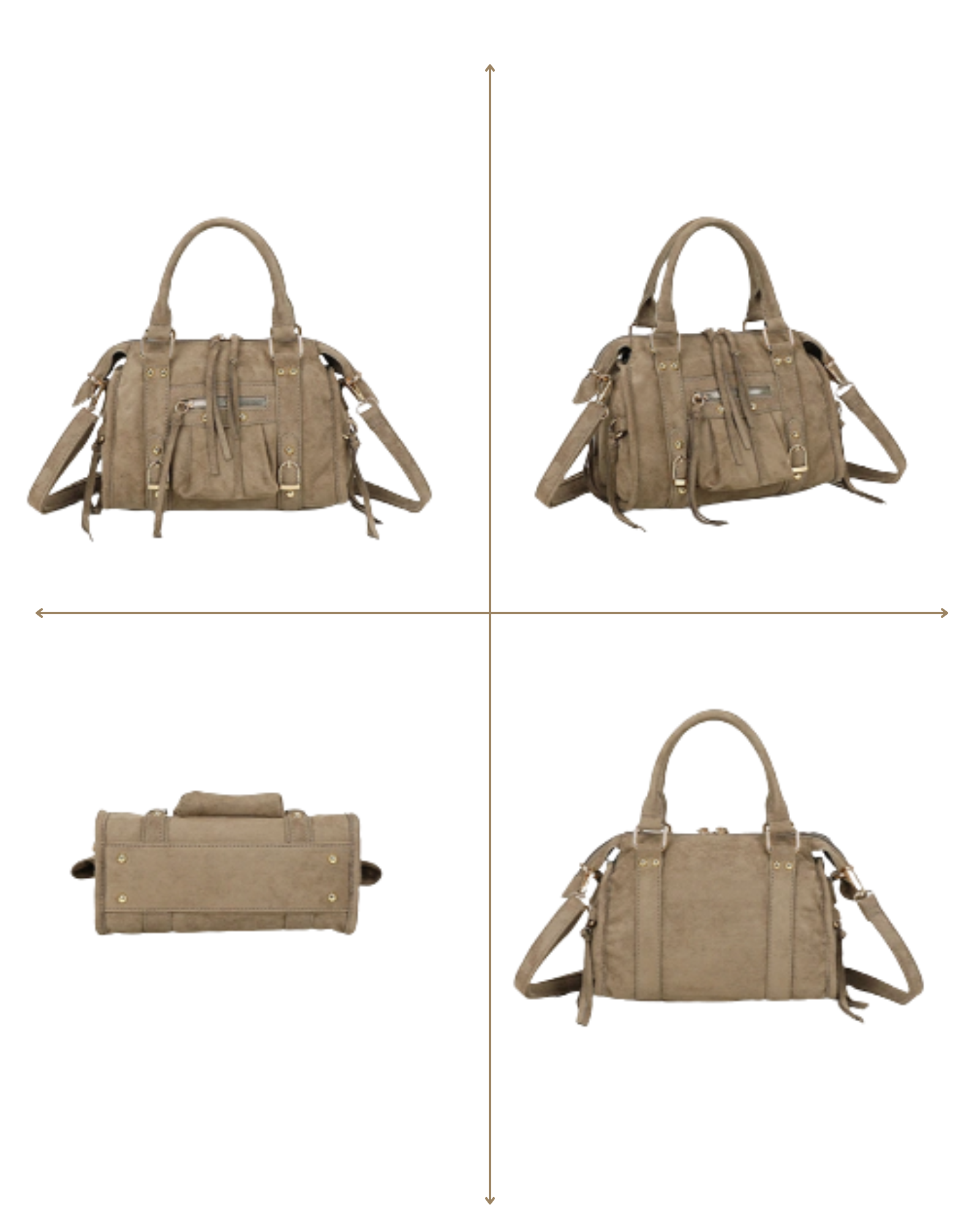 sac bohème chic, sac à main taupe, sac femme tendance, sac hip boh, sac suédine doré, sac bandoulière bohème, sac de ville femme, mode bohème femme
