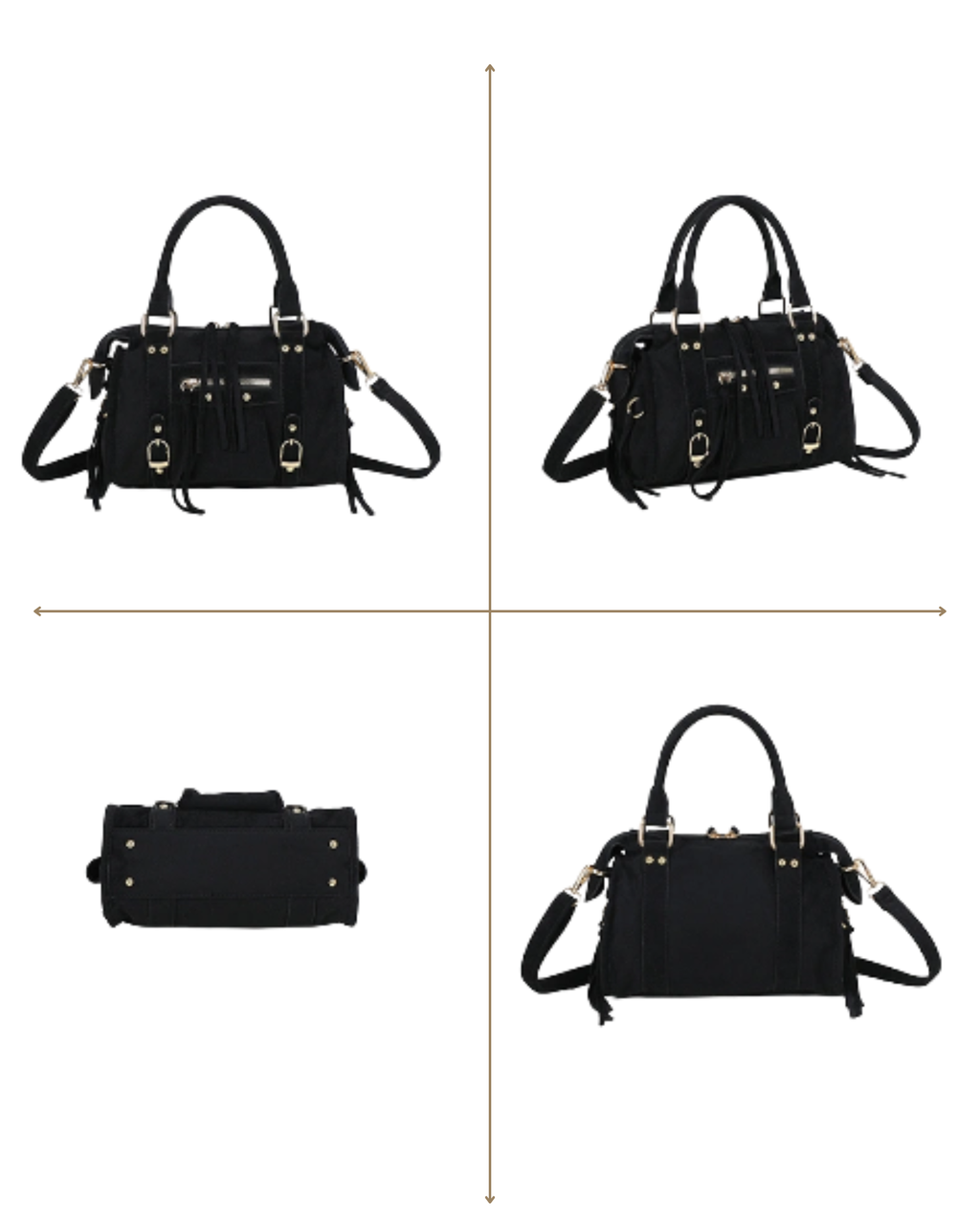 sac bohème chic, sac à main noir, sac femme tendance, sac hip boh, sac suédine doré, sac bandoulière bohème, sac de ville femme, mode bohème femme