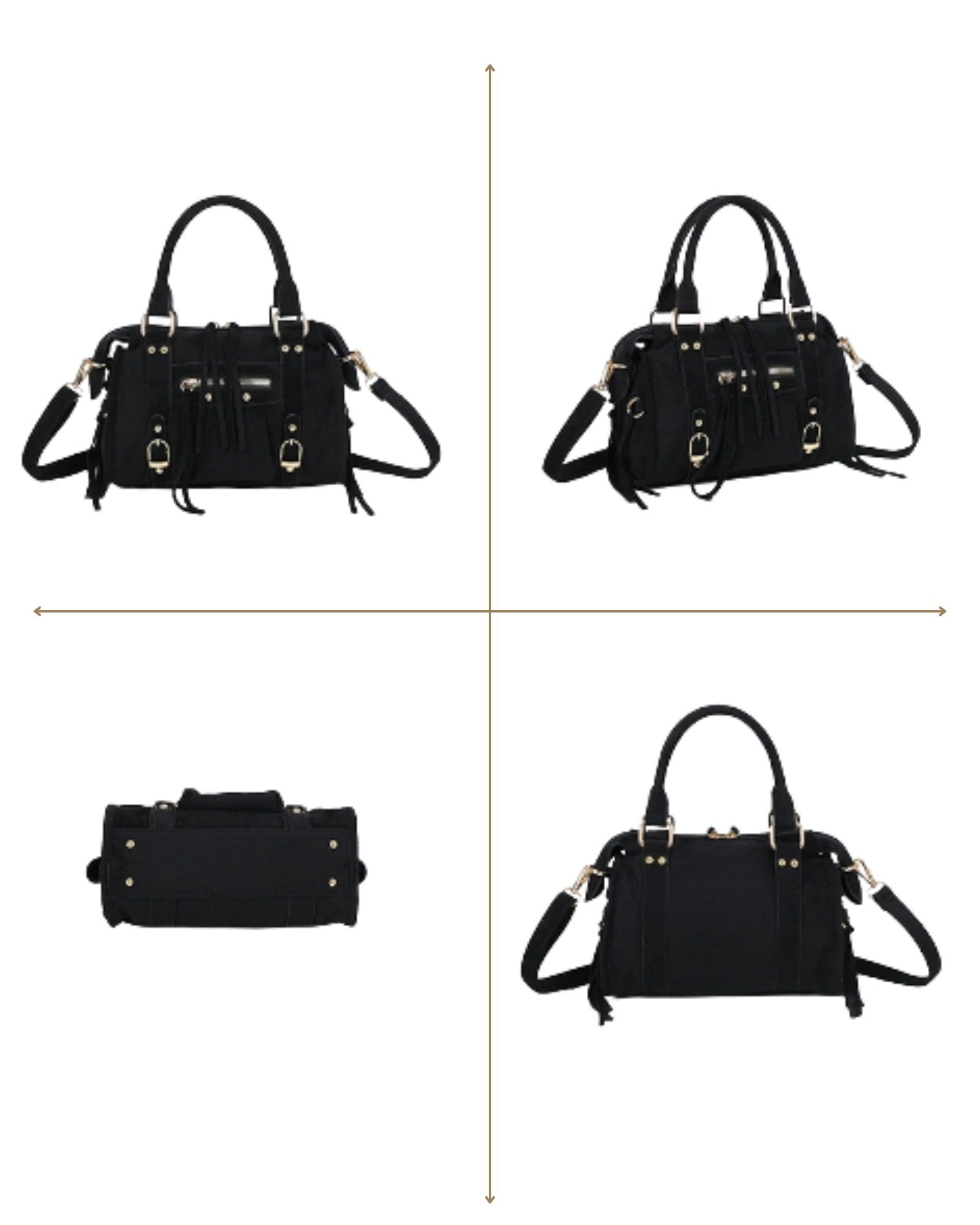 sac bohème chic, sac à main noir, sac femme tendance, sac hip boh, sac suédine doré, sac bandoulière bohème, sac de ville femme, mode bohème femme