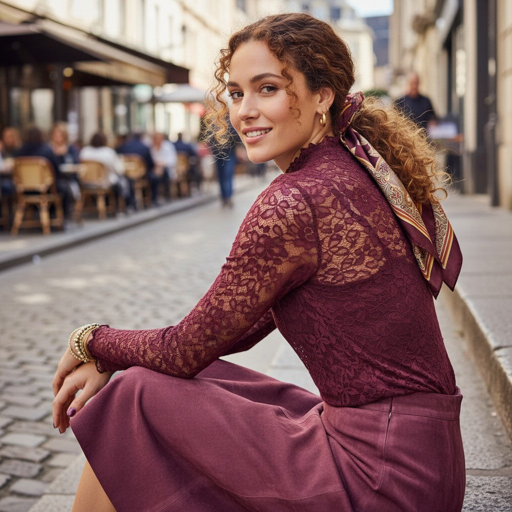sous pull transparent en dentelle raffinée et élégante