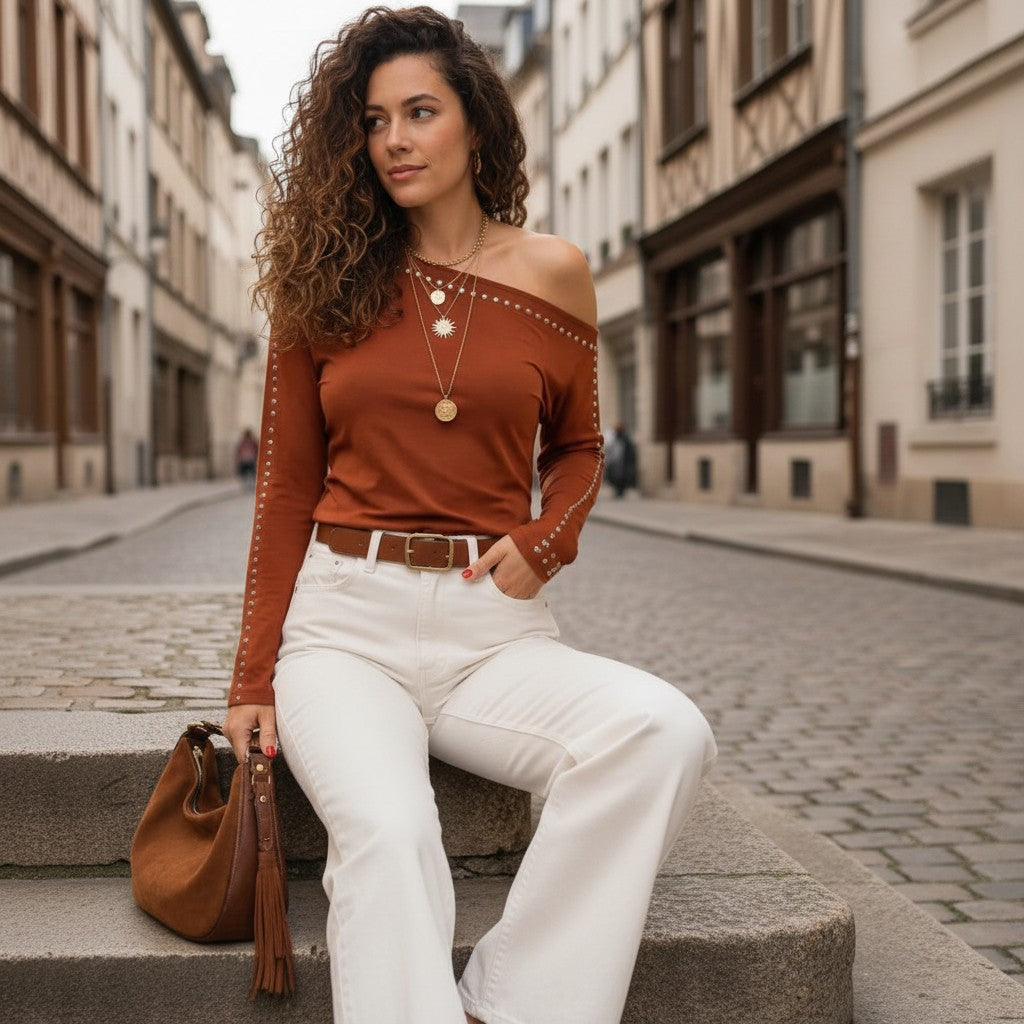 Top Asymétrique Manches Longues & Clous Foxy