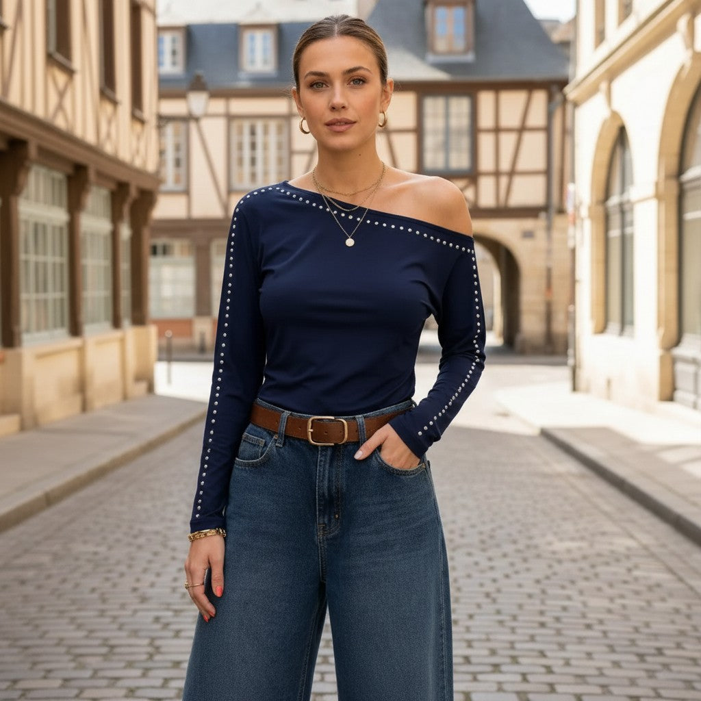 Top Asymétrique Manches Longues & Clous Foxy
