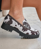 Mocassin Country Cow motif vache et semelle épaisse