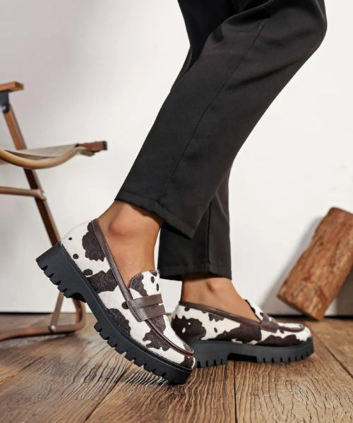 Mocassin Country Cow motif vache et semelle épaisse