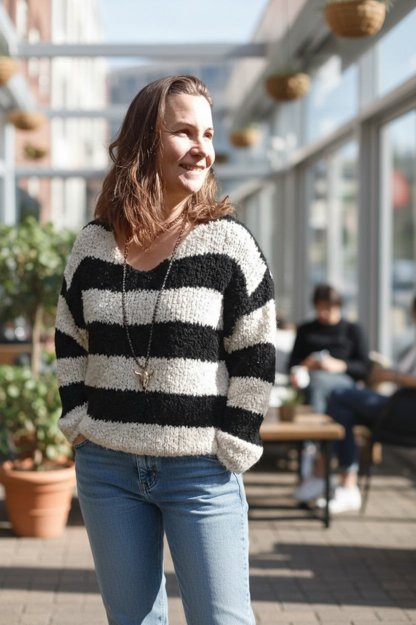 pull femme, pull rayé bohème, pull doux hiver, pull oversize femme, pull cocooning, pull bordeaux femme, pull marron, mode bohème chic, HipBoh, pull tricoté femme