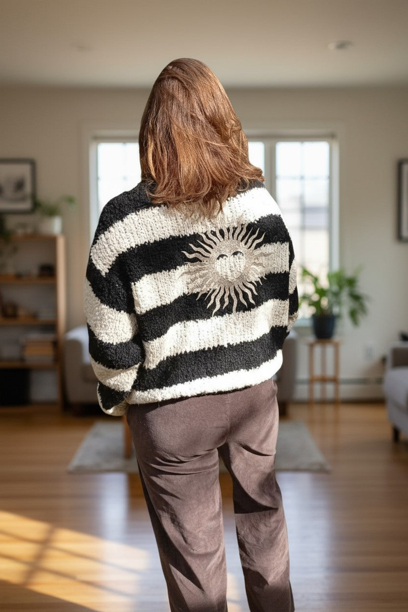 pull femme, pull rayé bohème, pull doux hiver, pull oversize femme, pull cocooning, pull bordeaux femme, pull marron, mode bohème chic, HipBoh, pull tricoté femme